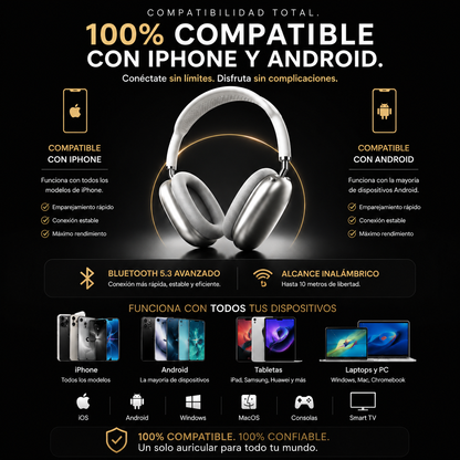 Auriculares PRO Max gris + caja y cargador + Bluetooth 5.3 Premium + 🎁 ¡REGALO EXCLUSIVO SOLO POR HOY! 🔥